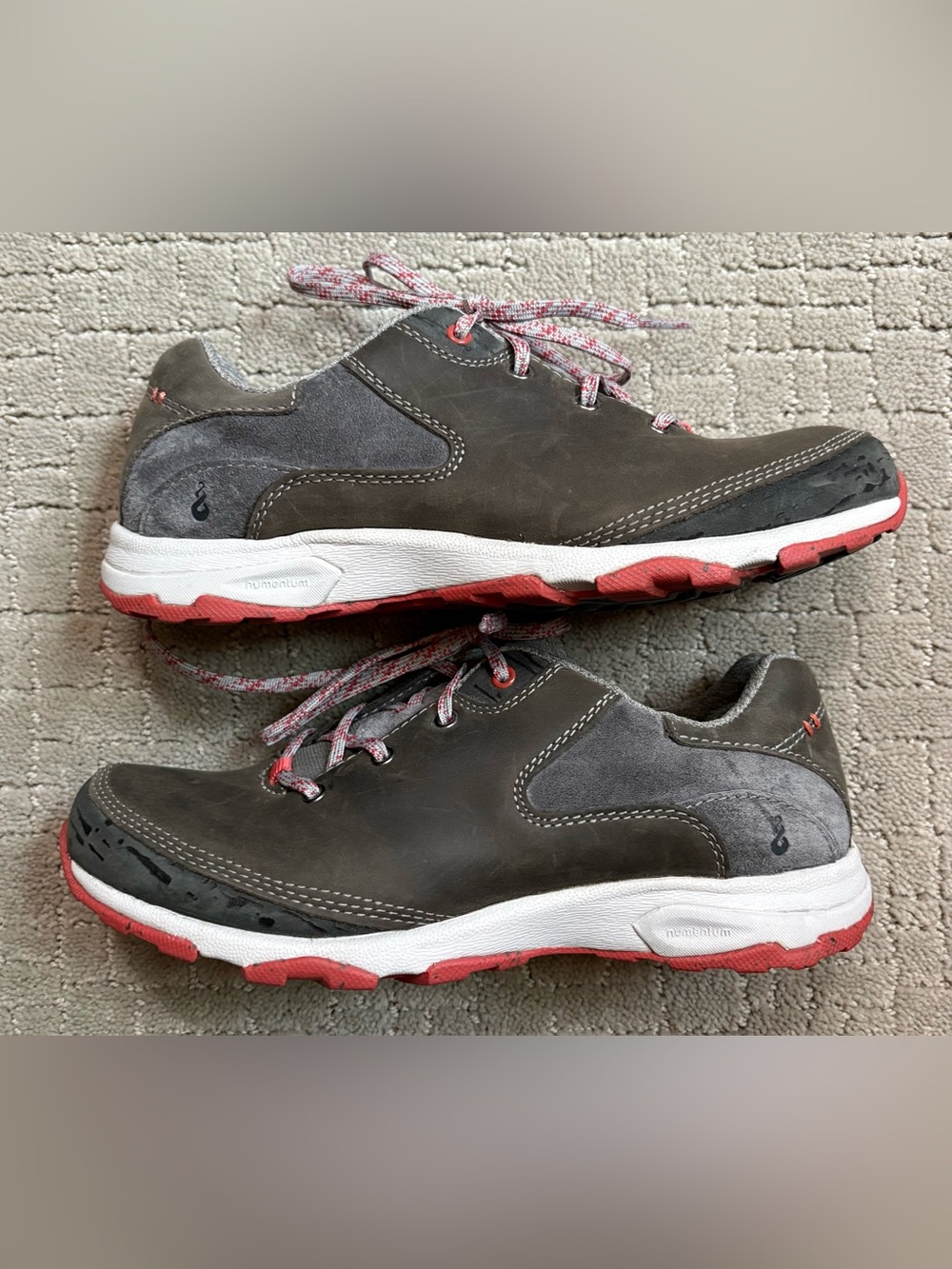 Ahnu By Teva Sugar Venture Brown Leather Twilight Grey & Red Lace-Up Hiking Shoe